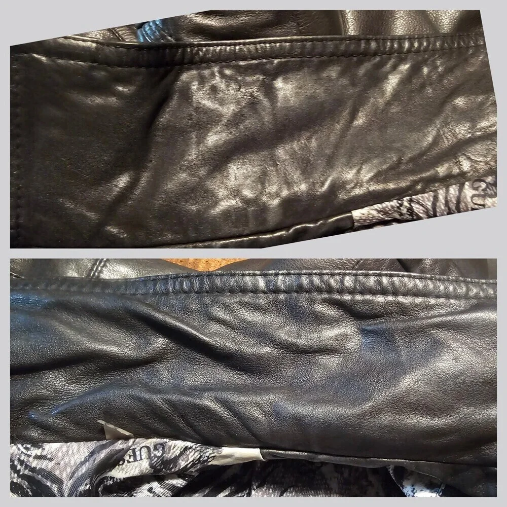 Vintage Y2K Guess Leather Moto Zip Jacket Pockets Size XL - Picture 7 of 12